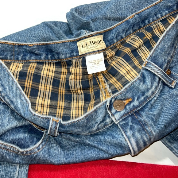 L.L. Bean plaid flannel lined Blue JEANS,  warm Denim Relaxed Fit, mens size 40 - Picture 6 of 16